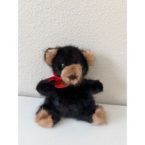 Vtg 1980s Rare Bears Genuine Mink Fur Teddy Bear 3rd Generation Black Tan 1982